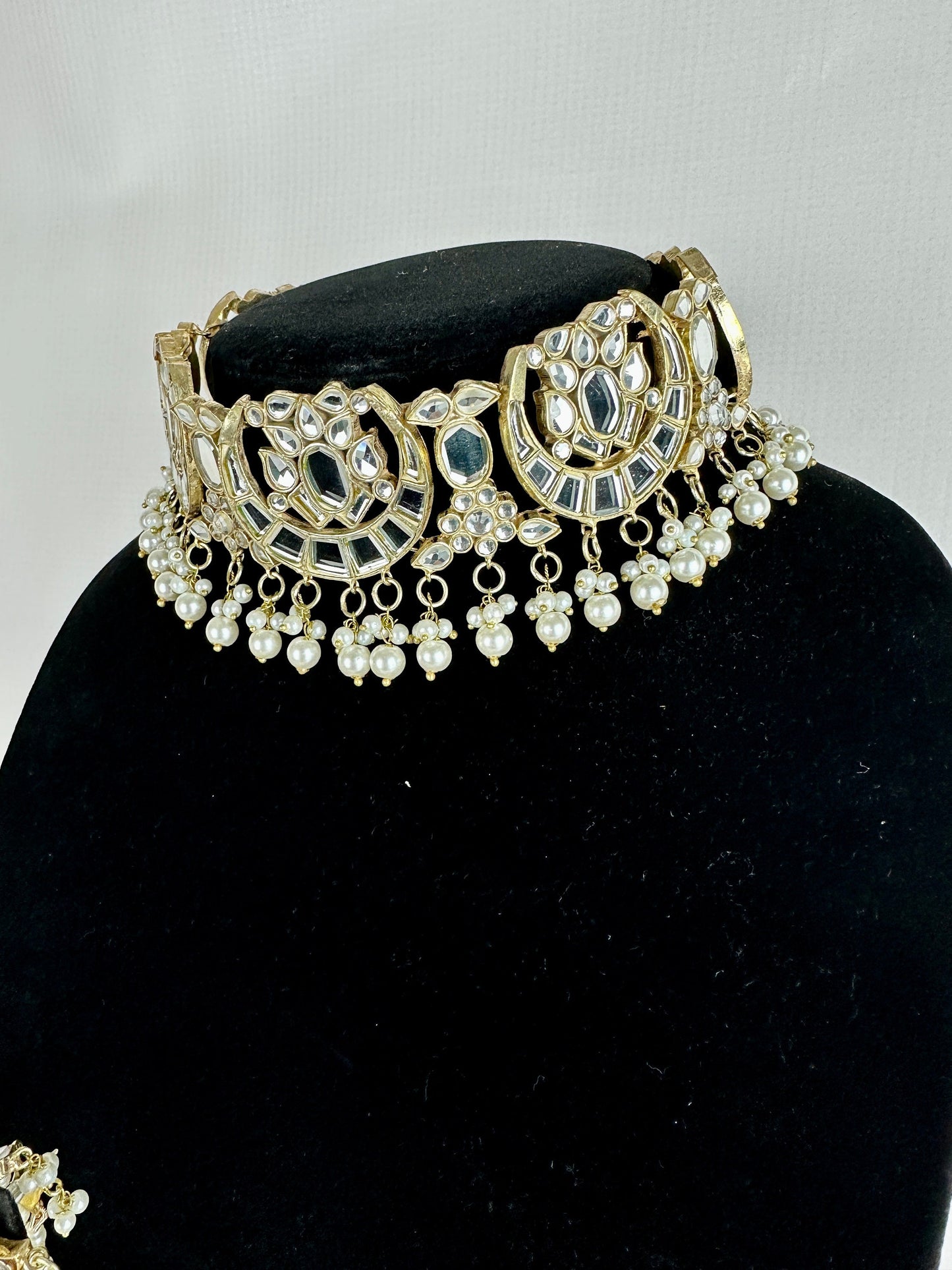 Collar de gargantilla india espejo/joyería de boda paquistaní con joyas passa/Shisha y jhoomar/collar kundan de alta calidad con conjunto jhumka