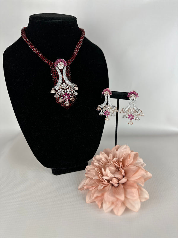 Ruby diamond choker/hydro beads red choker with ad jhumka/indian bridal choker set/red diamond choker necklace earrings/Pendant Necklace set
