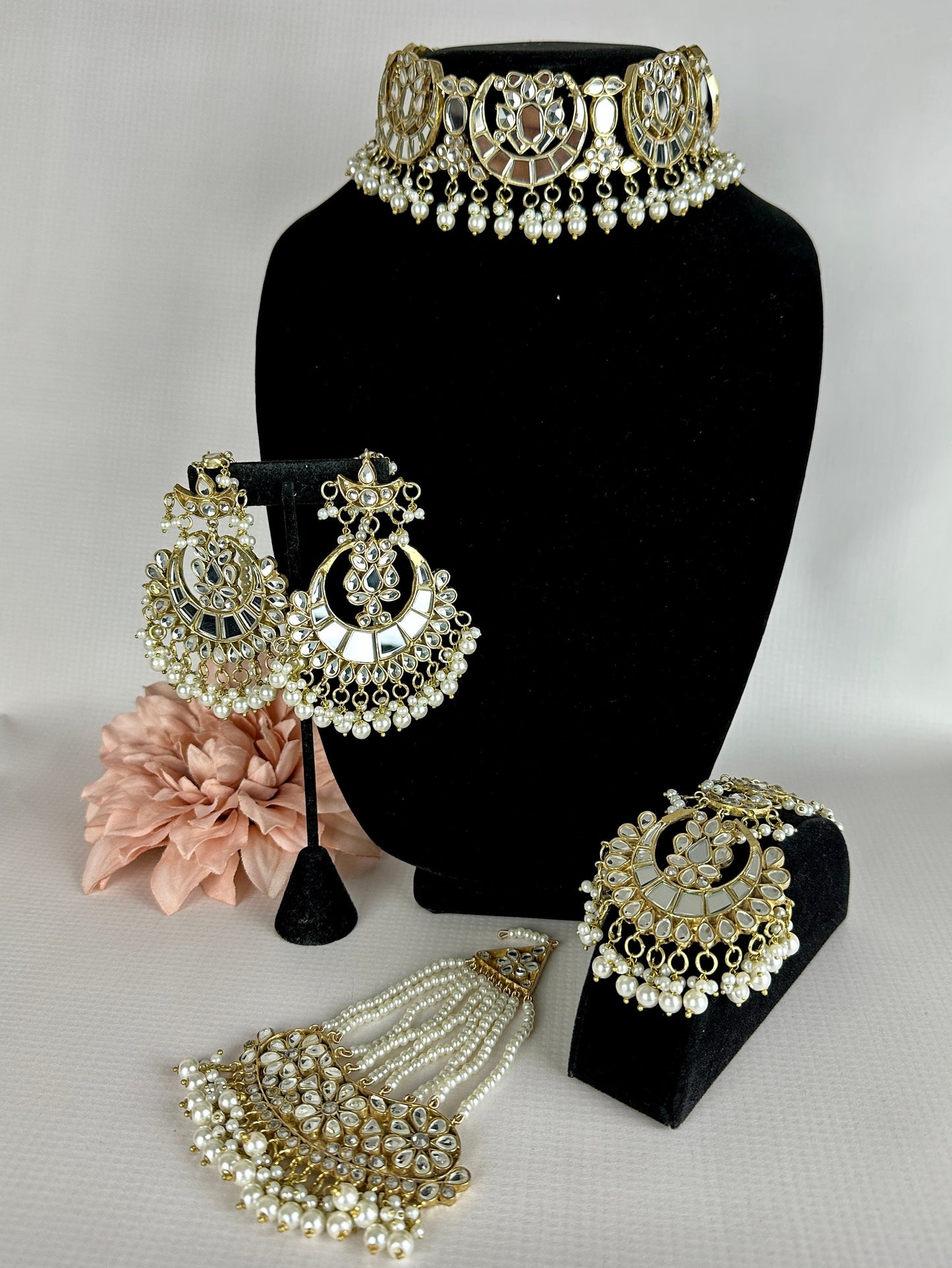 Collar de gargantilla india espejo/joyería de boda paquistaní con joyas passa/Shisha y jhoomar/collar kundan de alta calidad con conjunto jhumka