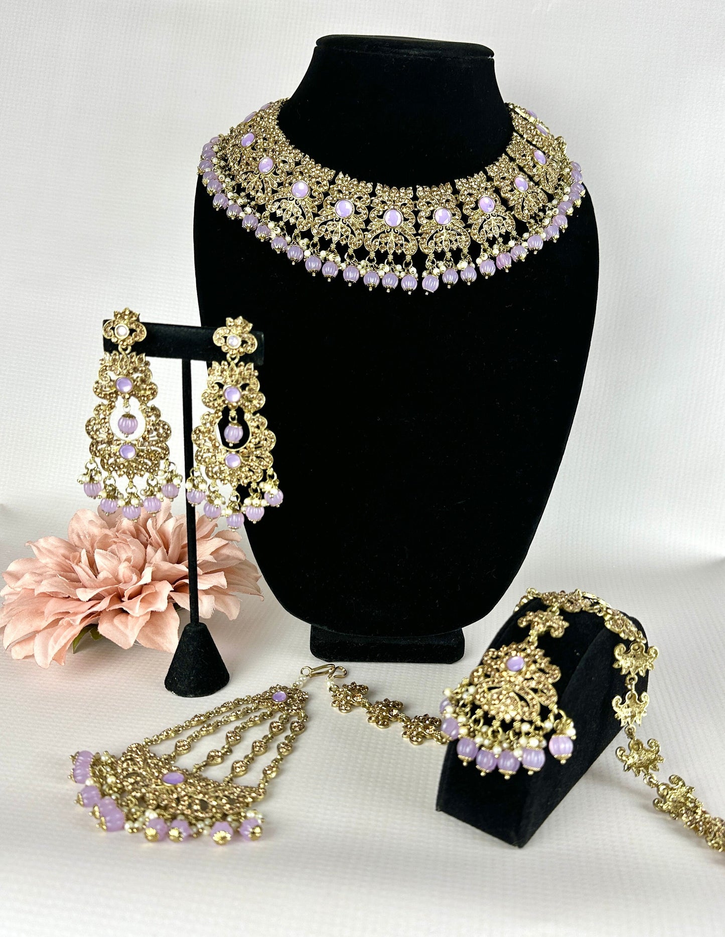 Polki necklace with passa/Light pakistani wedding choker/high quality punjabi bridal jewelry/green rose gold polki choker with jhumka set