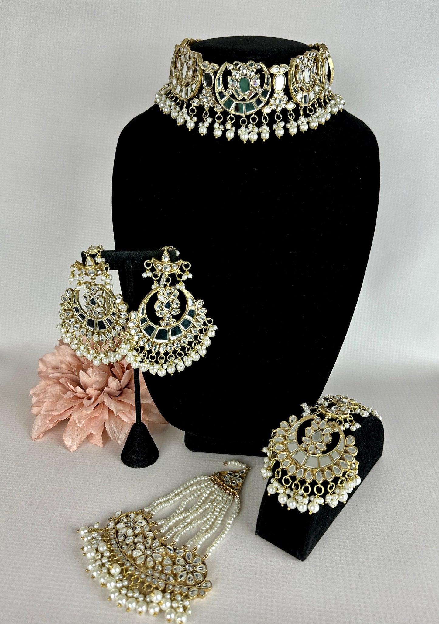 Collar de gargantilla india espejo/joyería de boda paquistaní con joyas passa/Shisha y jhoomar/collar kundan de alta calidad con conjunto jhumka