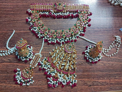 Conjunto nupcial paquistaní/joyería india Nikah/joyería walima/conjunto nupcial indio/conjunto nupcial de oro rojo/joyería de boda Punjabi/joyería shaadi completa