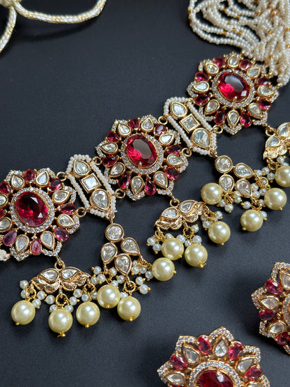 Gargantilla moissanita Sabyasachi/gargantilla india de oro rubí/pendiente de collar esmeralda/collar rosa perla Kundan/joyería moderna y sencilla de bollywood