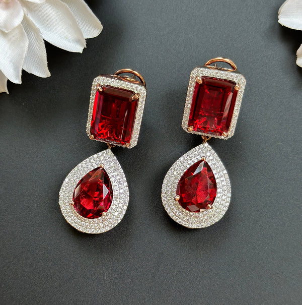 Ruby Silver Diamond Earrings/Reception Earrings/moissanite Silver earrings/Emerald Green Earring/Oversized Statement earrings/dainty modern