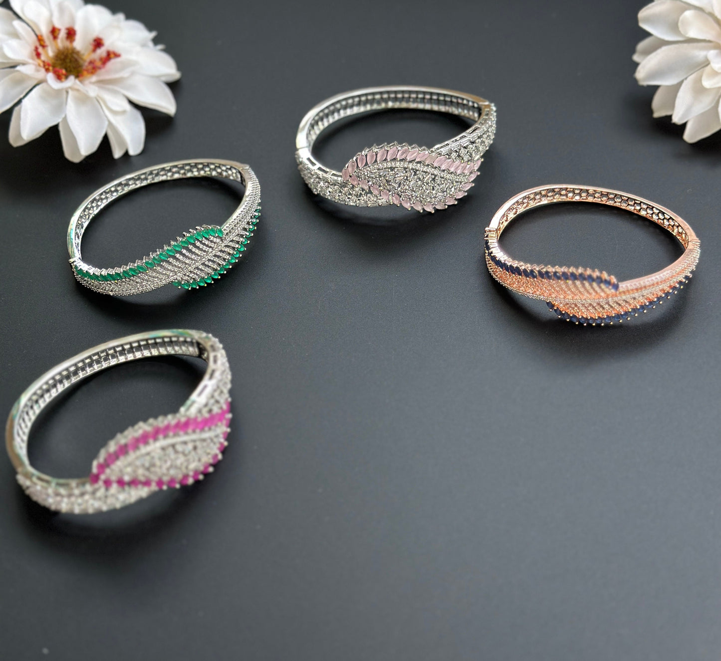 Pink Silver diamond bracelet/unique shape bracelet/jewelry gifts for her/statement kada/indian wedding bangle/reception jewelry/gold bangle