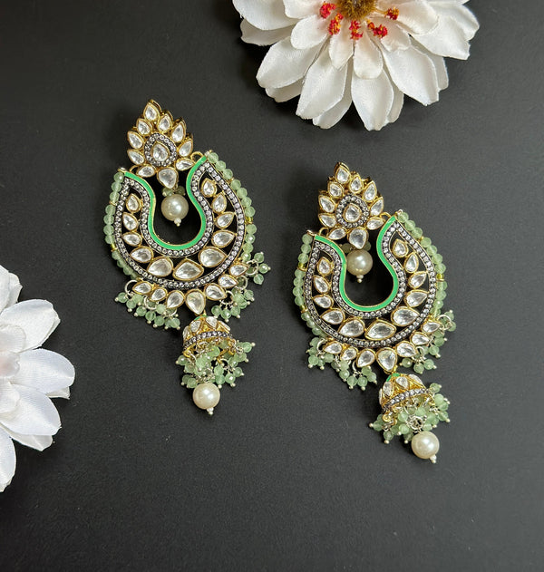 Pink Kundan Jhumka/Mint Blue Chandbali/Indian Long Earrings/Festive Gifts for her/Polki gold Earrings/Statement Earrings/Pakistani Earrings