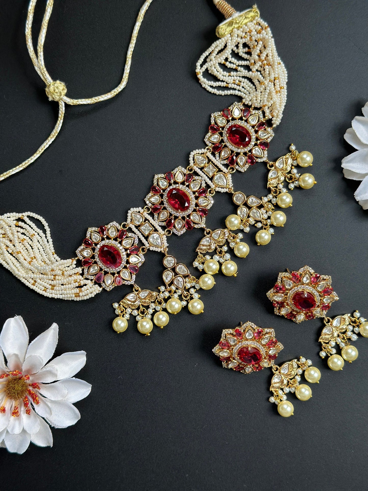 Gargantilla moissanita Sabyasachi/gargantilla india de oro rubí/pendiente de collar esmeralda/collar rosa perla Kundan/joyería moderna y sencilla de bollywood