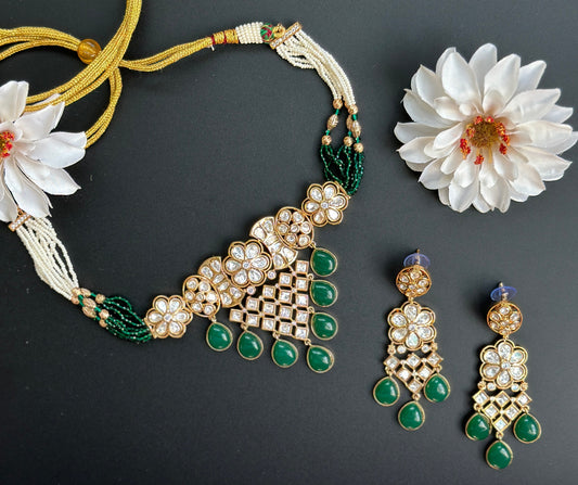 Green Gold Kundan Necklace  MerakeJewelry