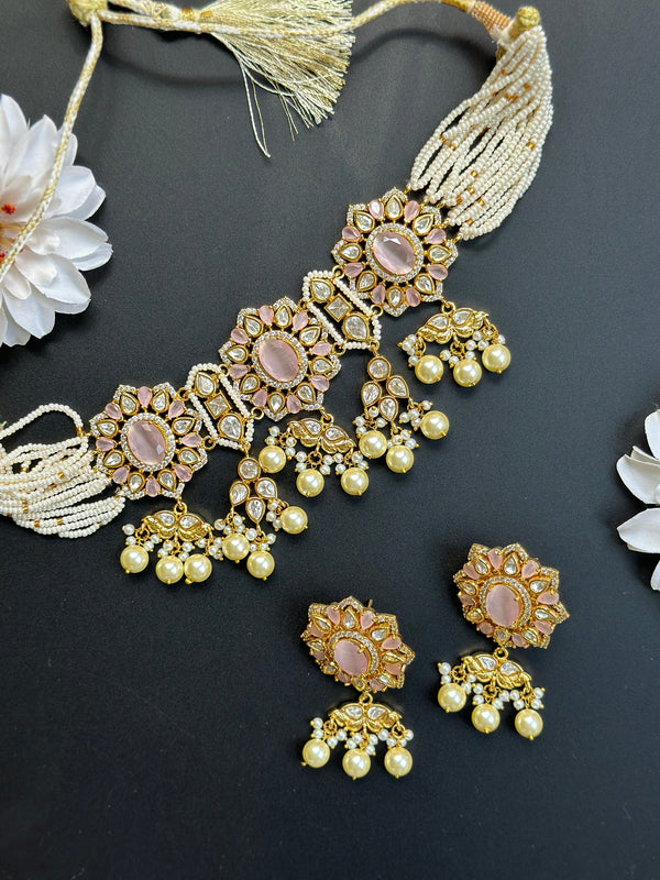 Gargantilla moissanita Sabyasachi/gargantilla india de oro rubí/pendiente de collar esmeralda/collar rosa perla Kundan/joyería moderna y sencilla de bollywood