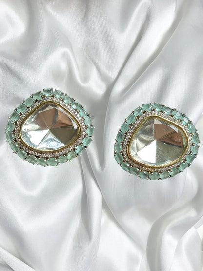 Tachuelas de diamantes Polki sin cortar/Pendientes de plata de menta/Tachuelas Kundan rosas/Tachuelas contemporáneas modernas/Pendientes indios/Tachuelas redondas de gran tamaño