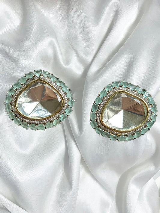 Tachuelas de diamantes Polki sin cortar/Pendientes de plata de menta/Tachuelas Kundan rosas/Tachuelas contemporáneas modernas/Pendientes indios/Tachuelas redondas de gran tamaño  MerakeJewelry