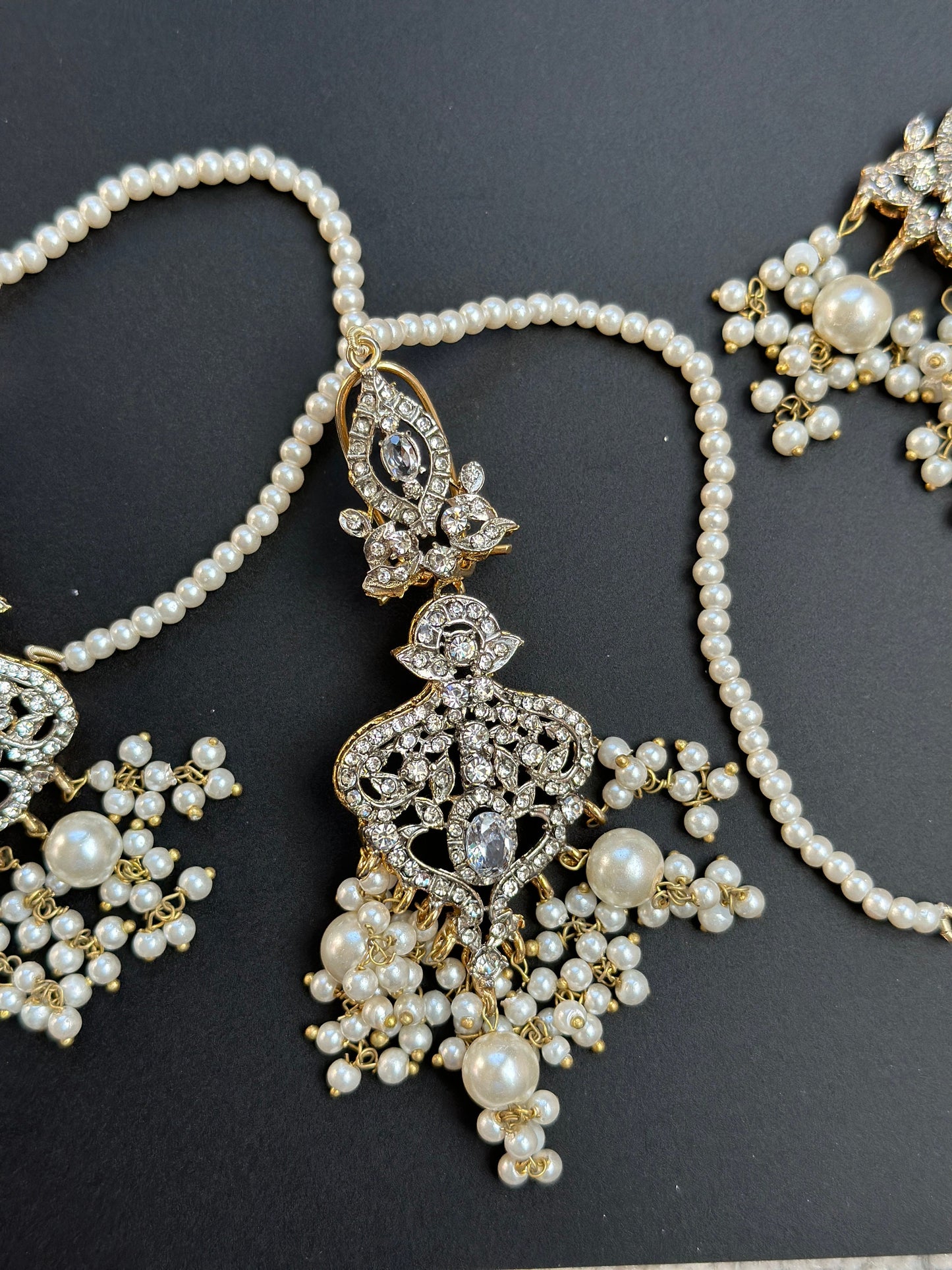 Silver Pakistani Wedding Necklace with Jhoomar/Full Bridal choker with tikka and earrings/White Diamond Kundan Heavy Necklace/Nikkah Bride