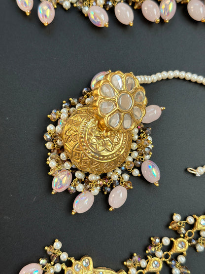 Conjunto de collar Multani/Gargantilla Thapa Kundan/Joyería de boda Punjabi/Collar nupcial indio con pendientes passa y jhoomar/Gargantilla chapada en oro