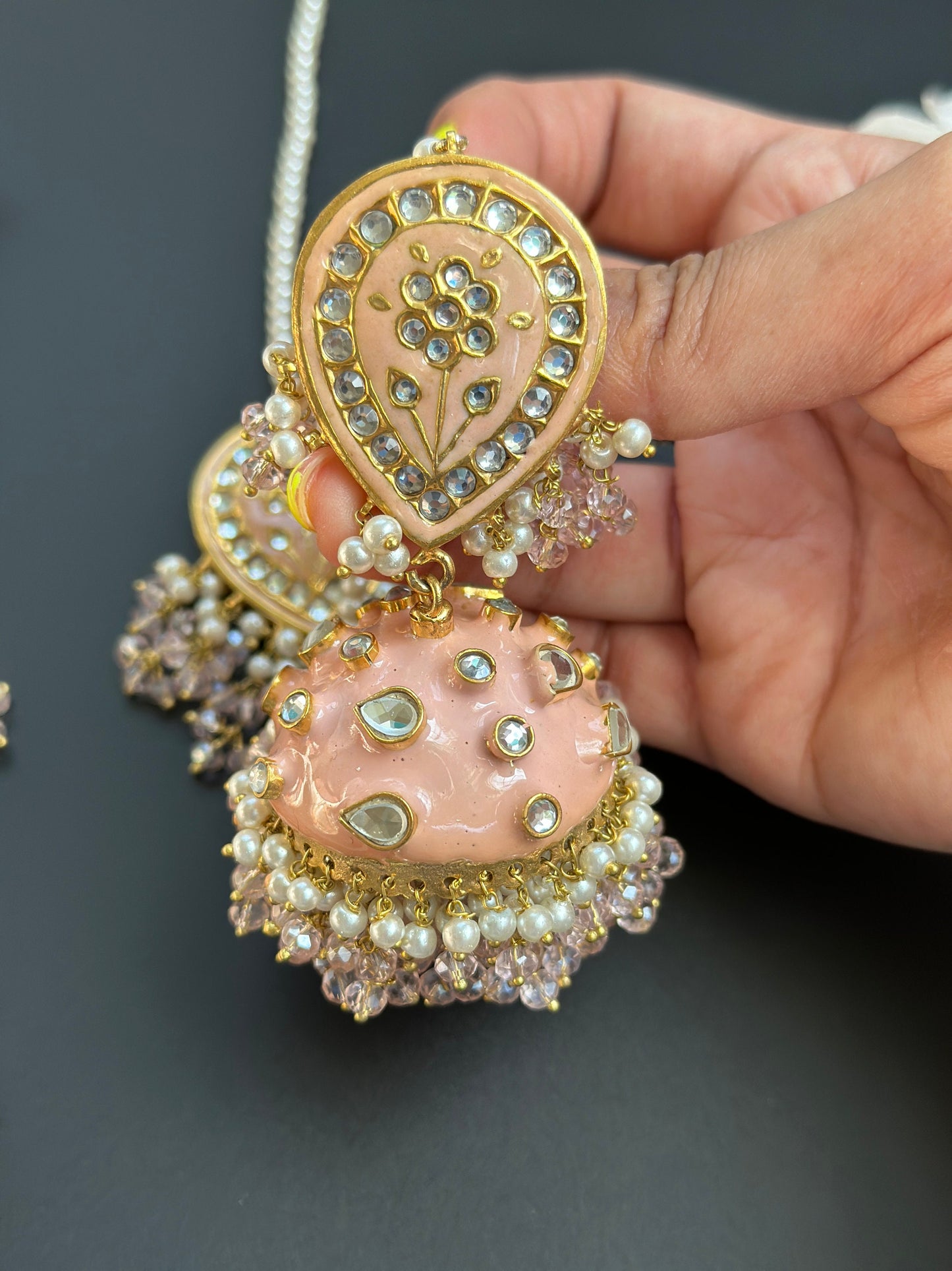 Pakistani Kundan jhumka Earrings/meenakari long earrings/Bollywood Jewelry/Green Kundan earrings/indian jhumka/Pink Polki Jhumka/Sabyasachi