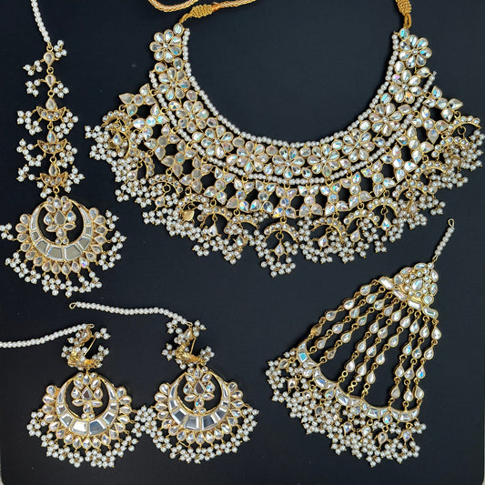 Gargantilla de espejo con tikka jhoomar/gargantilla de boda paquistaní/joyería nupcial india/collar sabyasachi shaadi/joyería del templo/gargantilla de recepción  MerakeJewelry