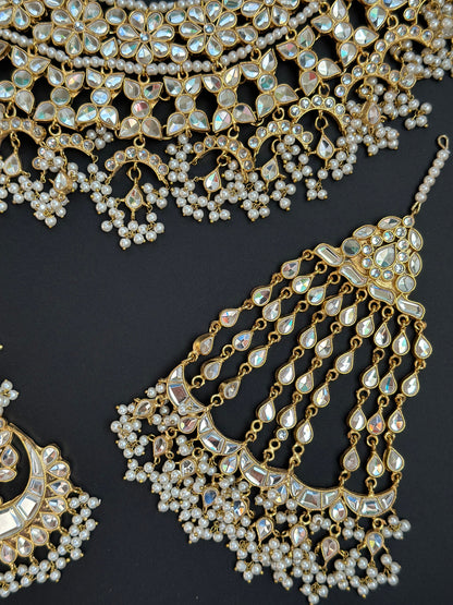 Gargantilla de espejo con tikka jhoomar/gargantilla de boda paquistaní/joyería nupcial india/collar sabyasachi shaadi/joyería del templo/gargantilla de recepción