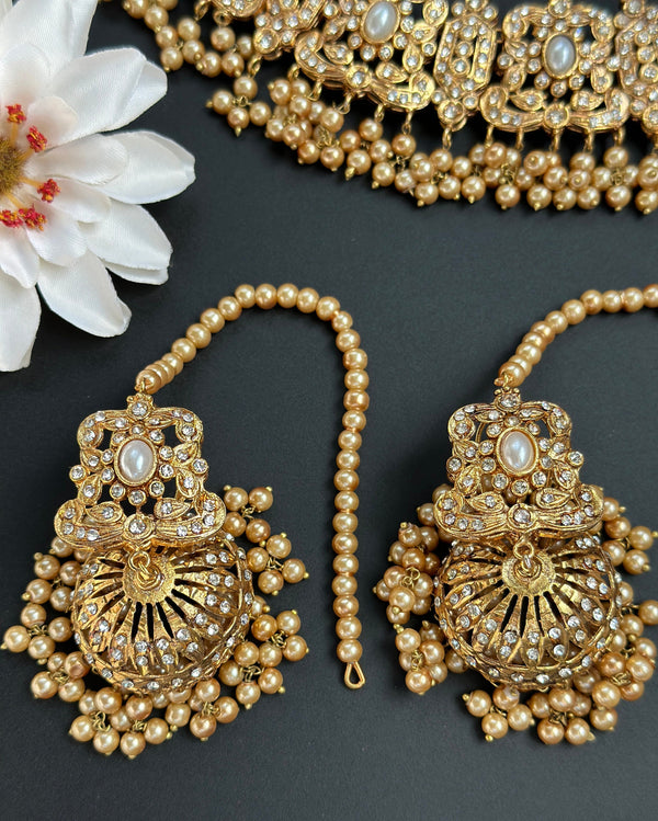 Gold Pakistani Wedding Necklace with Jhoomar