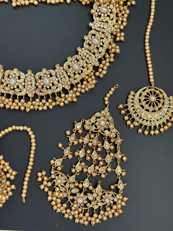 Gold Pakistani Wedding Necklace with Jhoomar