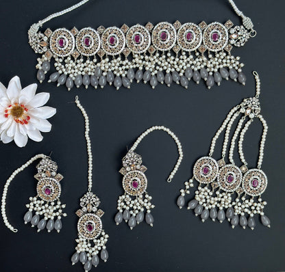 Gargantilla de diamantes rosa gris con Jhoomar