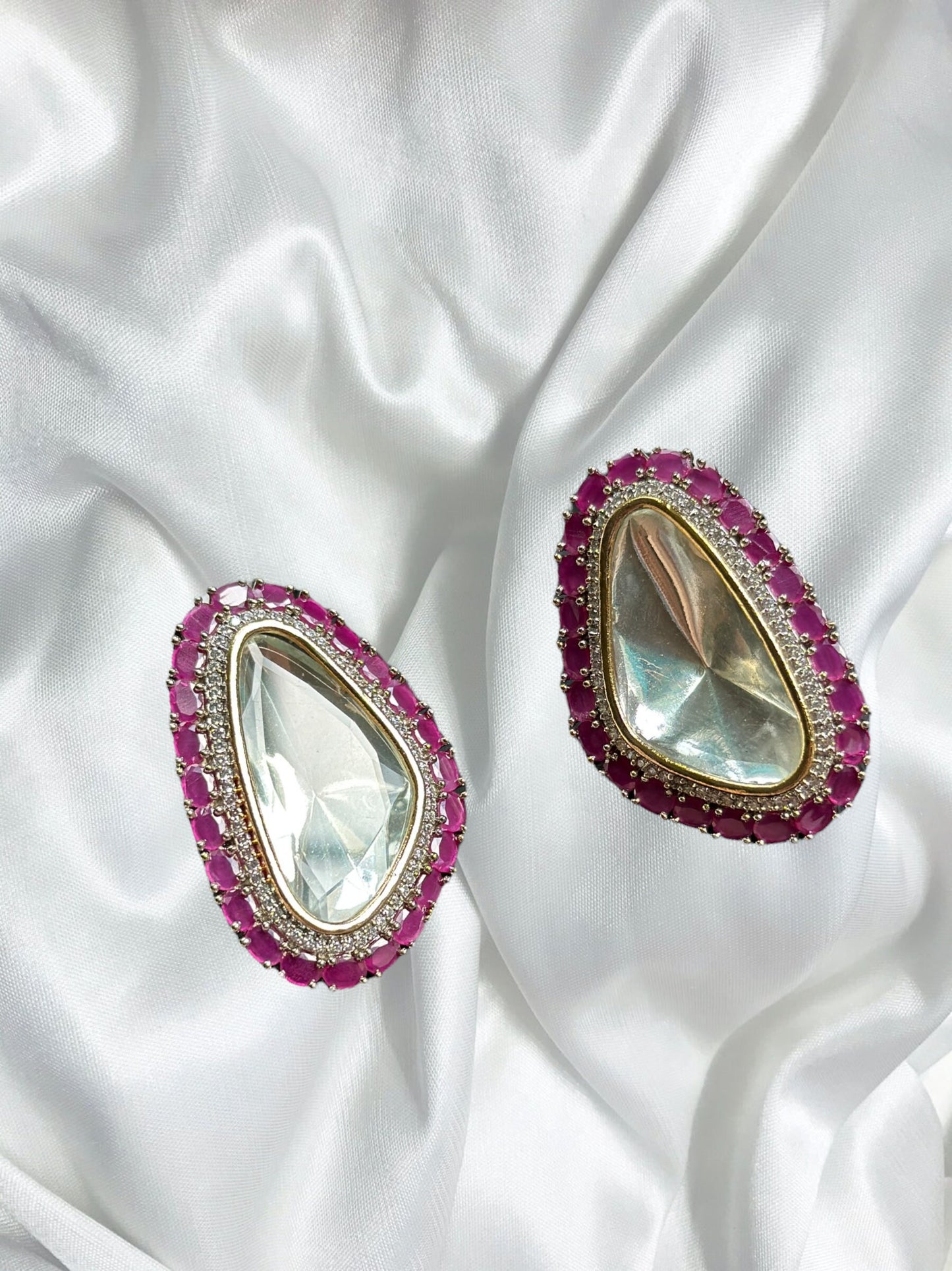 Uncut Polki Pink Stud Earring/Reception Ruby earring/Bollywood Jewelry/American Diamond earring/precious stone earrings/indian diamond studs
