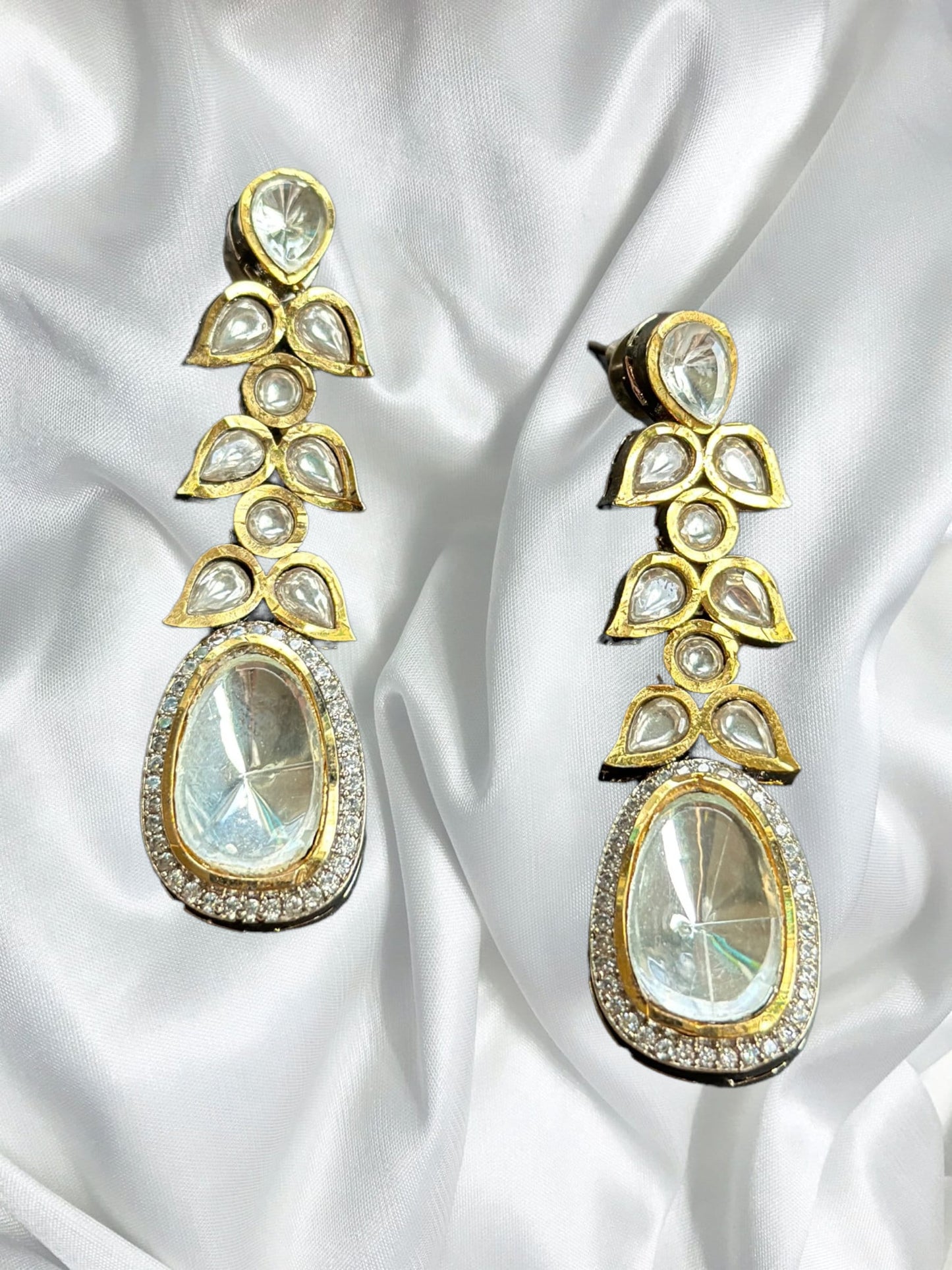 Uncut Polki diamond earrings/Reception earrings/Bollywood Jewelry/American Diamond earrings/Semi precious stone earrings/indian gold jhumka