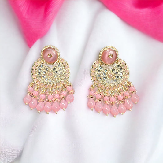 Pendientes Kundan Rosa/Pendientes de recepción/Joyería Bollywood/pendientes polki espejo/Pendientes de piedras semipreciosas/jhumka indio/Pendientes únicos  MerakeJewelry