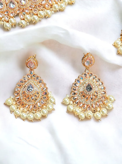 Rose Gold Double Layer Indian Bridal Necklace/Silver Pakistani wedding set/Punjabi Traditional beide jewelry/Choker with Tikka and jhumka