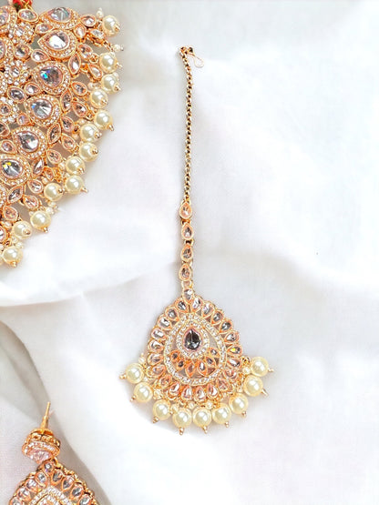 Collar nupcial indio de doble capa de oro rosa/conjunto de bodas paquistaníes de plata/joyería beide tradicional punjabi/gargantilla con Tikka y jhumka